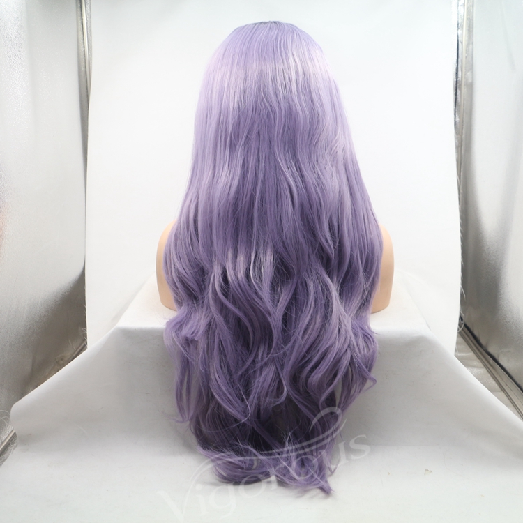 Vigorous purple ombre long straight premium high quality wholesale black women synthetic hair wigs with lace front