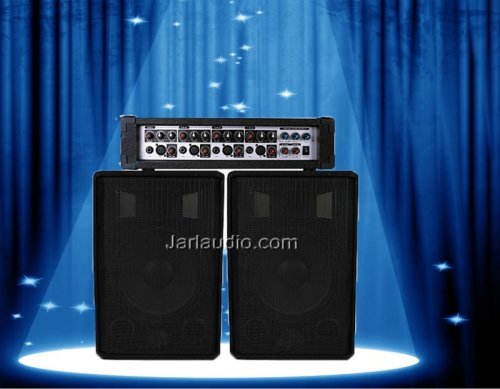 portable speaker system include two 10'' wooden speaker and one 4channel power mixer , outdoor speaker system