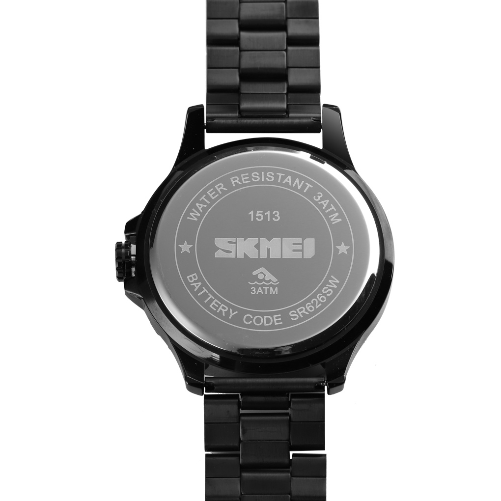New Design Skmei 1513 Watch Men Wristwatch Black Quartz Watch Stainless Steel Waterproof Customized Logo