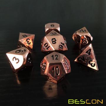 Bescon Heavy Duty Rose Copper Solid Metal Dice Set, Shiny Rose Metallic Polyhedral D&D RPG Game Dice 7pcs Set