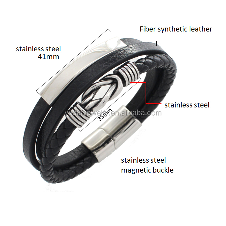 New Arrive Stainless Steel Leather Bracelet Men With Magnetic Clasp