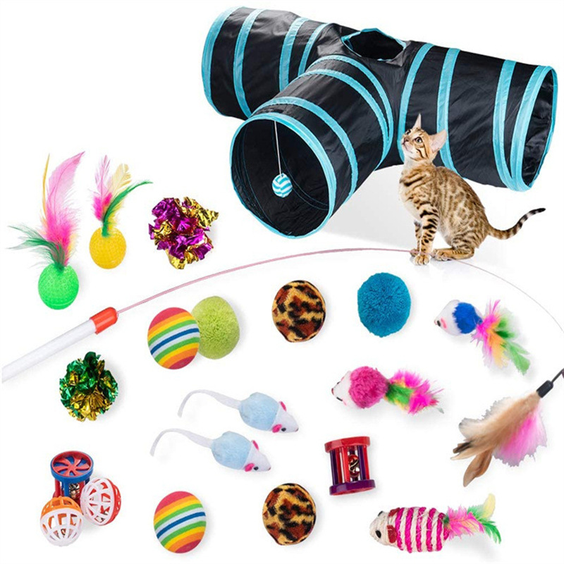 The New Pet Cat Toy Set Rainbow Blue Three-channel Tunnel Through Feather Toys Cat Pet Products