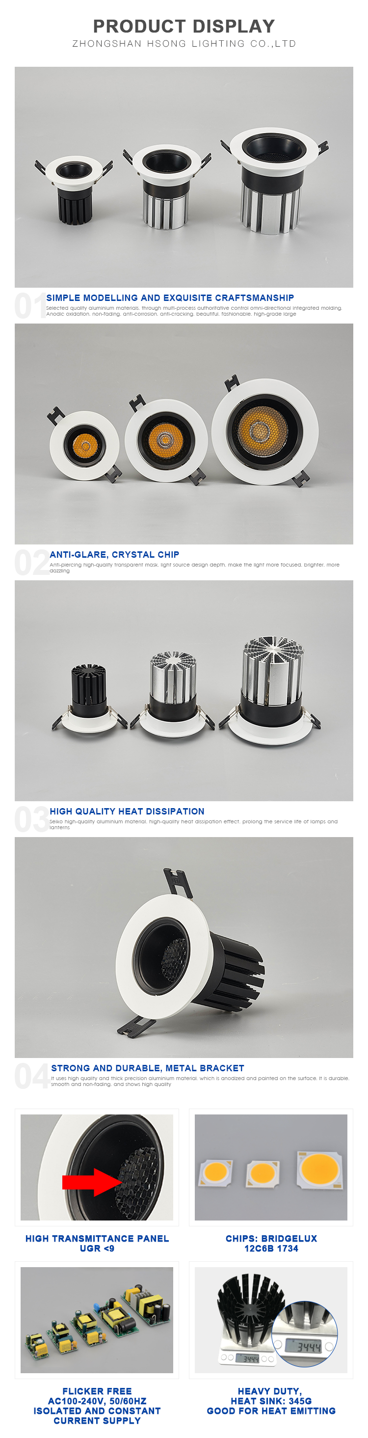 20W cut out 95mm original manufacturer LED COB downlight with honeycomb for hotel shop