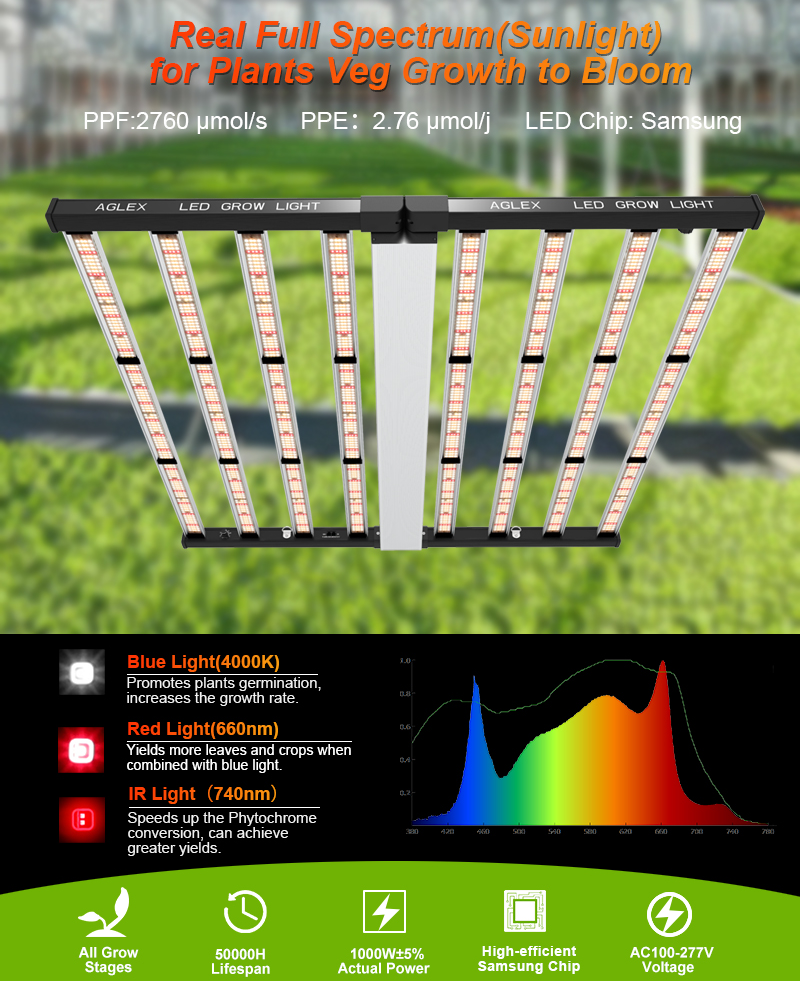 Aglex LED成長ライト1000W雑草成長