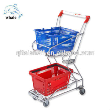 supermarket double basket trolley cart