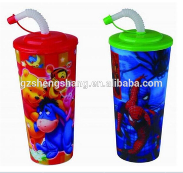 plasic drinking juice 3D cup with straw