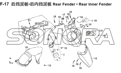 F-17 Fender Belakang • Belakang Fender Dalam XS150T-8 CROX Untuk SYM Spare Part Kualitas Top