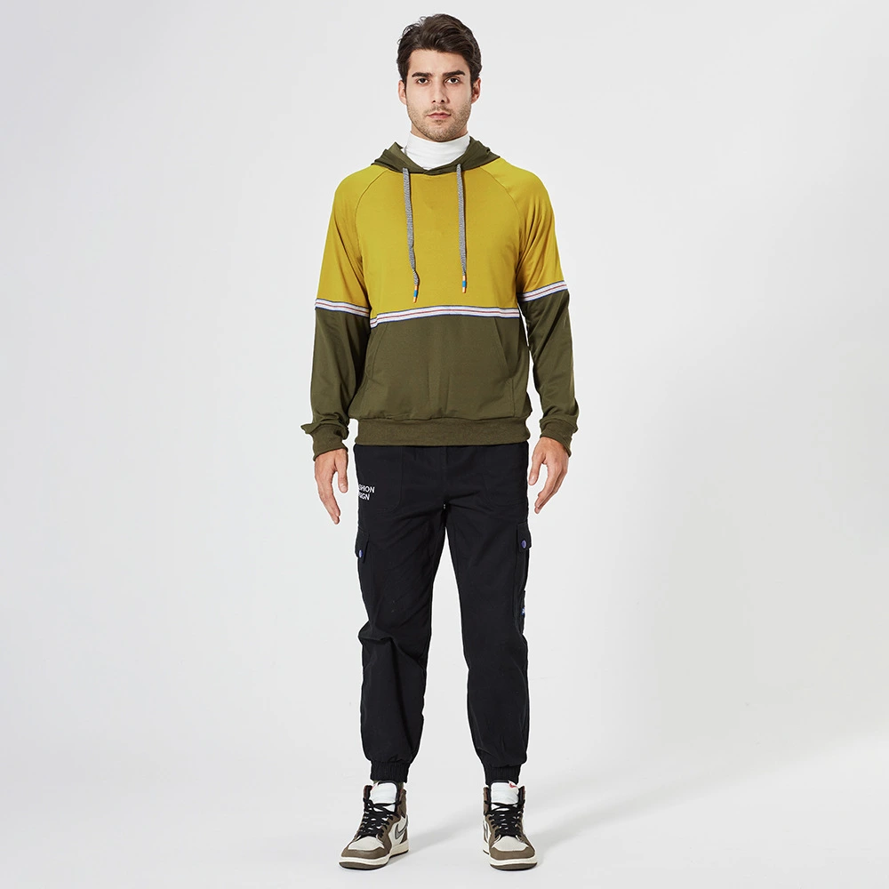 Men Personality Trend Color Matching Stitching Slim Hoodie