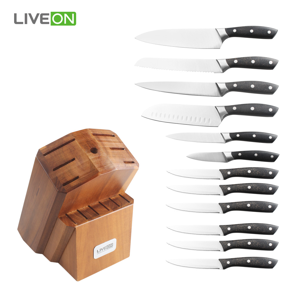 14pcs couteau de cuisine professionnel avec bloc en bois