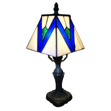 LEDER bedlampje van blauw glas