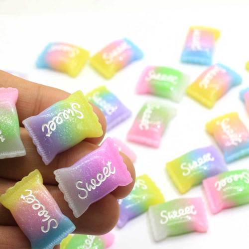 100 unids / bolsa cubo cuadrado de Color degradado dulce Mini cuentas de caramelo limo para manualidades de bricolaje decoración encantos artículos de juguete para niños