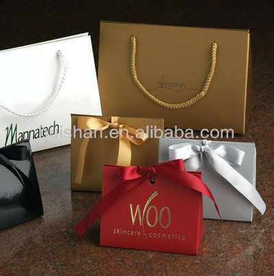 Cheap gift paper bag, ribbon promotion gift paper