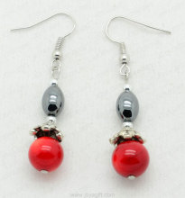 Red Coral Oval Beads hematite earring