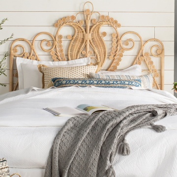 Modern Natural Rattan Wooden Headboard