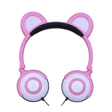 Auriculares con cable de oreja de panda con luz LED plegables para niños