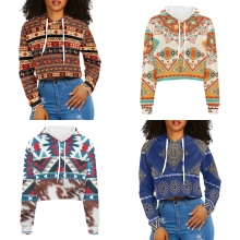 Wholesale AZTEC Pattern Midriff-Baring Women's Hoodie