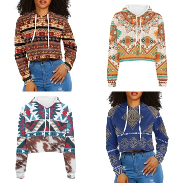 Wholesale AZTEC Pattern Midriff-Baring Women's Hoodie
