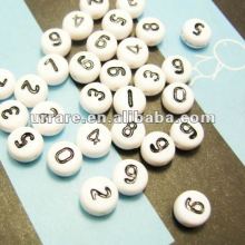7mm White Color Flat Round Shape Plastic Numbers Beads