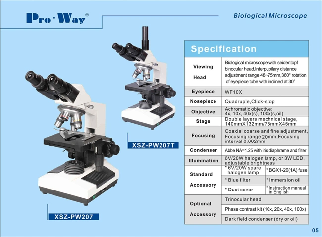 40x-1000x LED-glidande binokulär biologiskt mikroskop (XSZ-PW107)