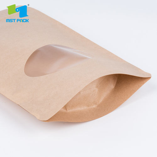 Polla de cremallera de papel kraft biodegradable con ventana ovalada