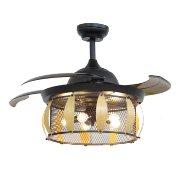 Black Ceiling Fan with Wood Lampshade and Bulbs