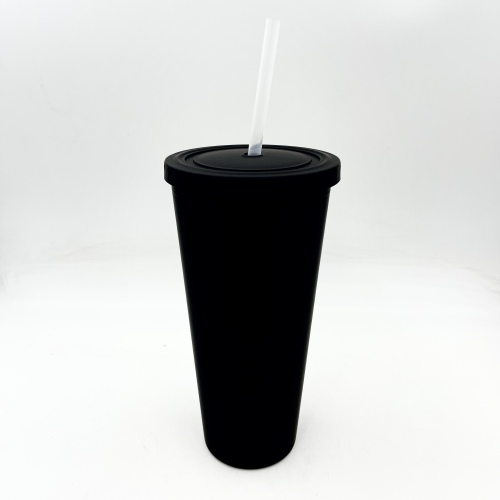 Tumero de doble pared de plástico negro de goma para 22 oz/24 oz/650 ml de vaso de paja