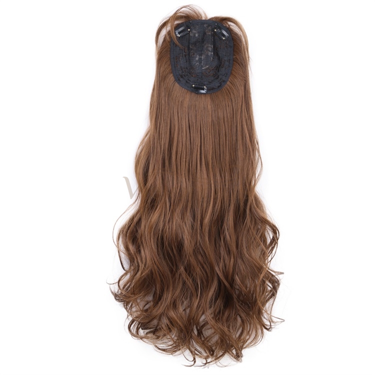 Vigorous Light Brown Synthetic Hair Toppers Extension Clips in Long Wavy Top Hairpieces for Women with Air Hair Bangs