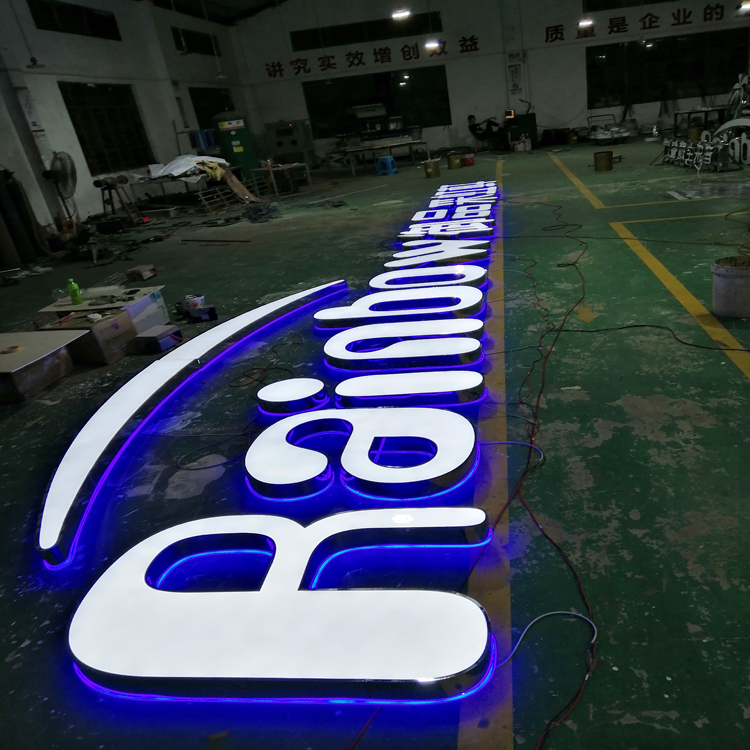 Customized 3d led shop name board sign face and back lighting letters logo