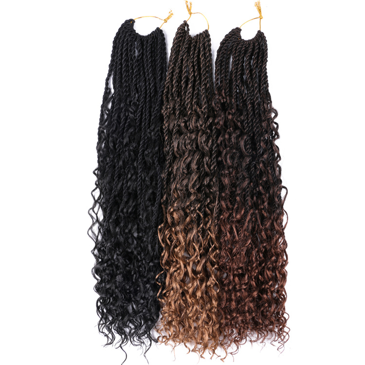 22inch 24inch Bohemian Curly Box Braids River Locs Ombre  Color Synthetic Crochet Braids Messy Goddess box braids