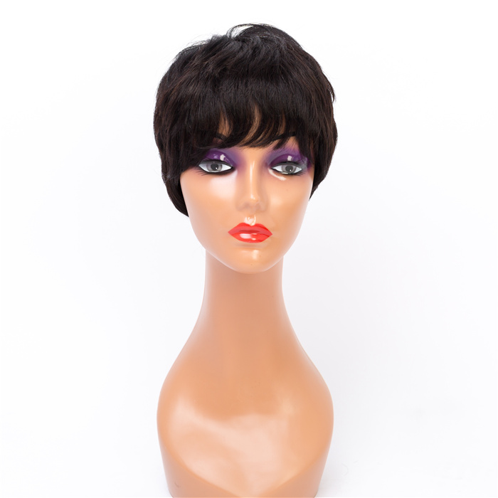 Fast Shipping Short cute Pixie Cut Wigs Straight Natural Color  For Black Women Remy Human Hair Wig