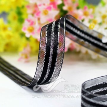 5/8" Black Metallic Organza Ribbon