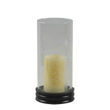 Wooden Candle Holder with Frosted Glass