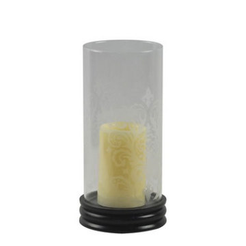 Wooden Candle Holder with Frosted Glass