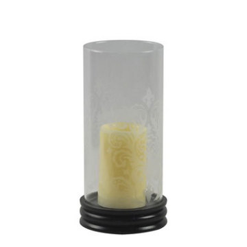 Wooden Candle Holder with Frosted Glass