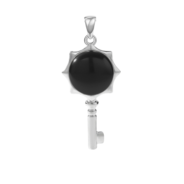 Black Onyx Round Cabs Silver Alloy Key Pendant for DIY Making Jewelry