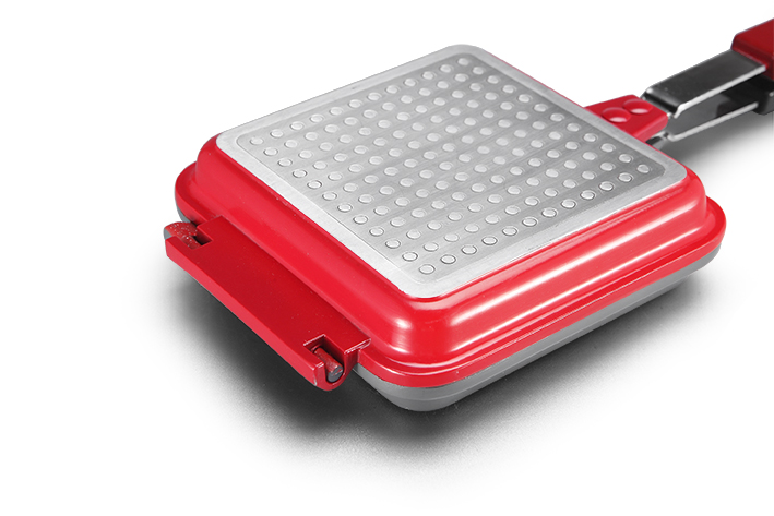 Red Aluminum Die-casting Square Double Grill Pan