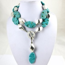 Turquoise gemstone necklace oval beads TQN0130
