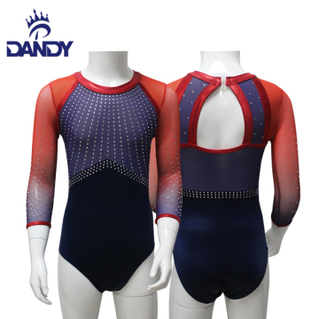 Kids navy blue 3/4 sleeves gymnastics leotard