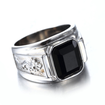 Black Agate Single Stone Gold silver Ring