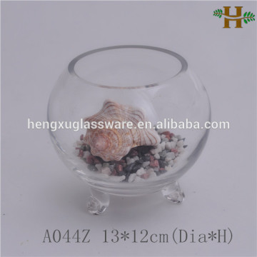 Small Desktop Footed Glass Gold Fish Bowl For Office