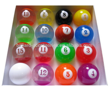 Fashion colorful transparent custom billiards pool balls set