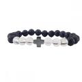 Gemstone 8mm Black Lava Stone med Hematite Cross Stretch Armband Natural Stone Round Pärlor Handgjorda charmarmband för kvinnor