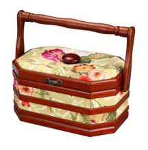 Tapestry & Wood Sewing Basket