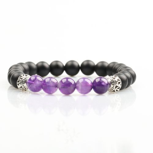 Hochwertige Großhandel Schmuck Matte Black Onyx Perlen Mit Amethyst Edelstein Perlen Armband Für Frauen