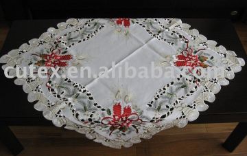 Christmas tablecloth with embroidery and cutwork