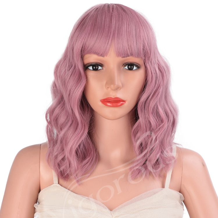 Best Hair Short Vendors High Quality Temperature With Bang Loose Wave Deep Pink Wholesale Wigs Synthetic