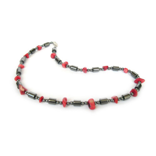 Red Coral Hematite Gemstone Necklace