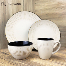 Luxury Stoneware Plates - 16 Piece Custom Embossed Ceramic Dinnerware Set