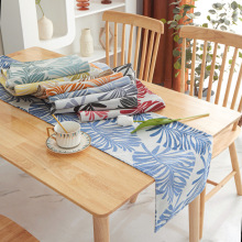 New Linen Cotton Jacquard Table Runner with Double-Sided Leaf Design - Nordic Style