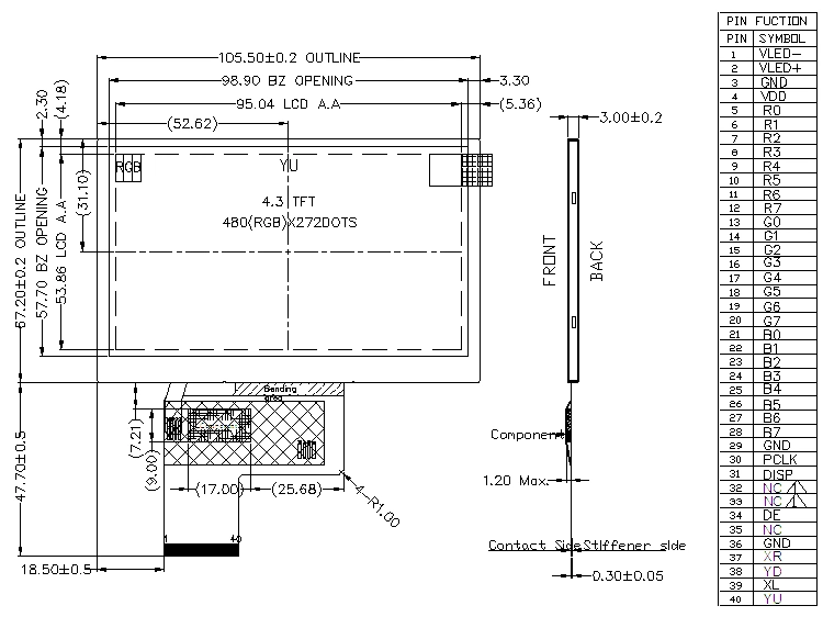 4.3 Spi TFT Modules with 480 (RGB) *272 Dots, RGB Interface, Optimized for Video Intercom Systems